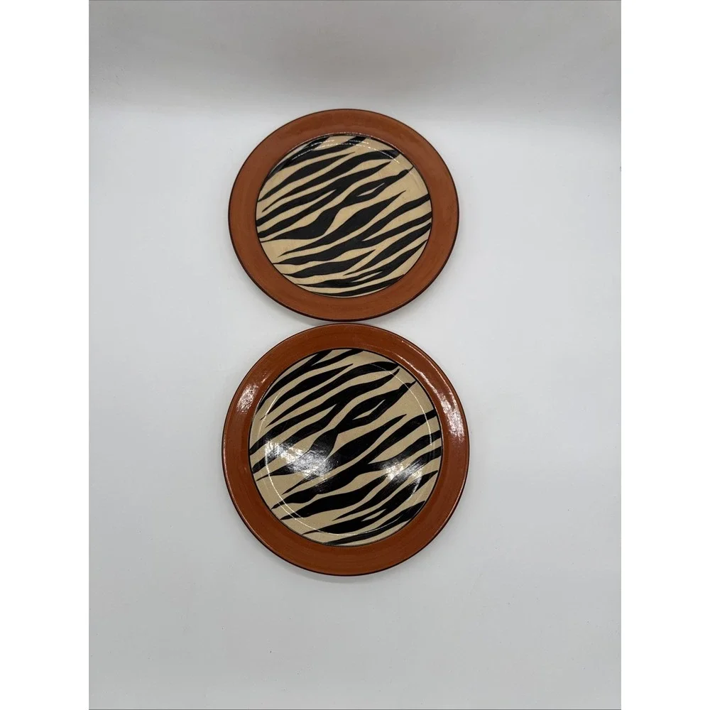 2 Dinner Plate Tiger Zebra Black Stripes Zimbabwe Africa 11 3/4